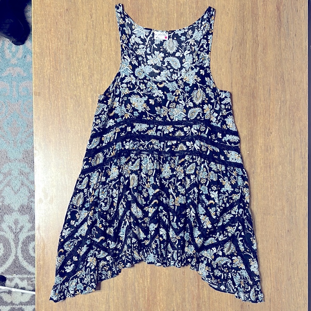 Free people great shape viole & lace trapeze slip swing ruffle black tank - Picture 3 of 6